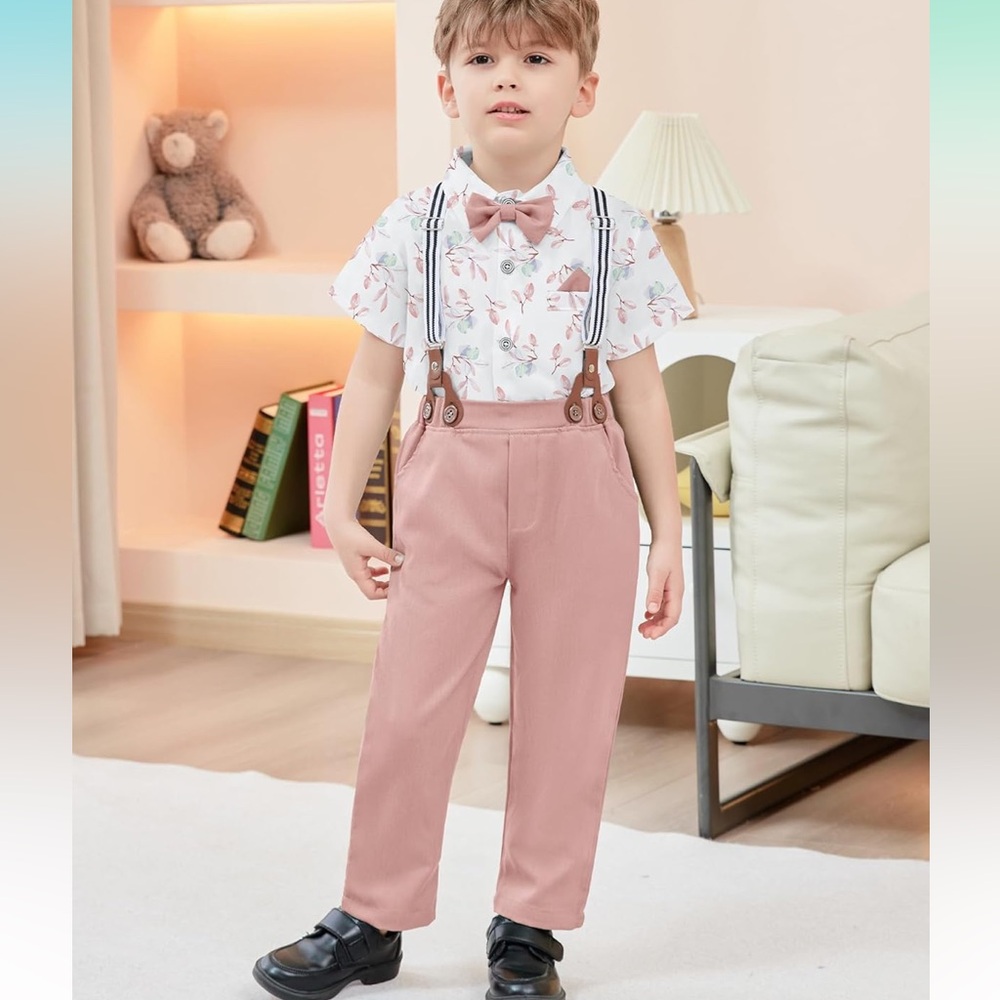 Toddler 4T 4 piece suspender bow tie shirt and pants set